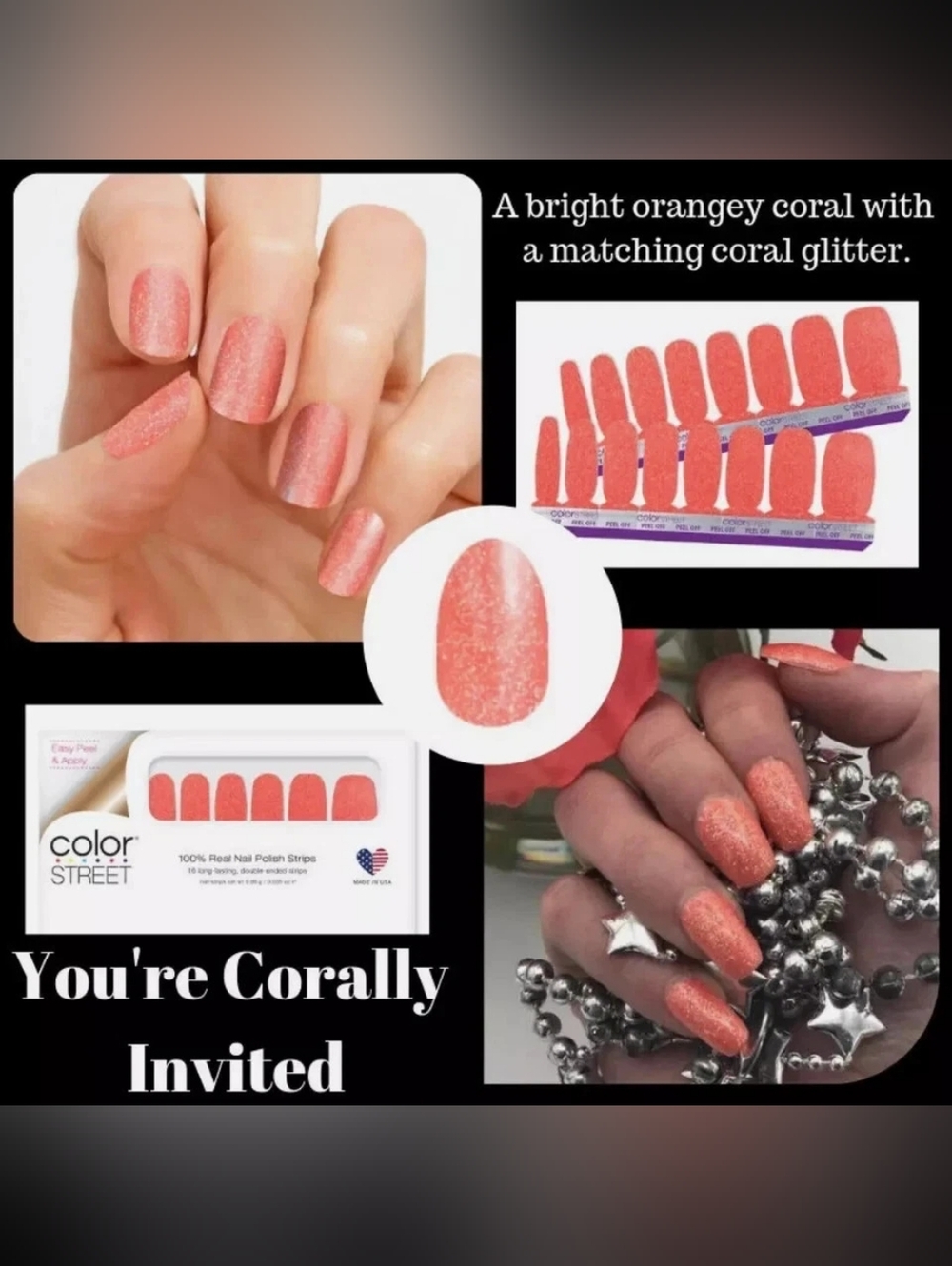 Color Street "You're Corally Invited" Coral Glitter Nail Strips